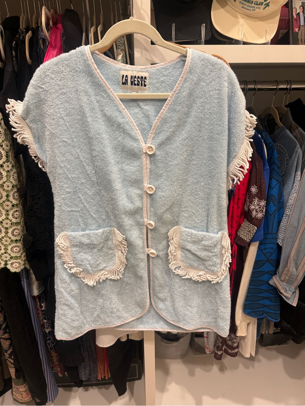 La Veste Light Blue Fringe Terry Coverup